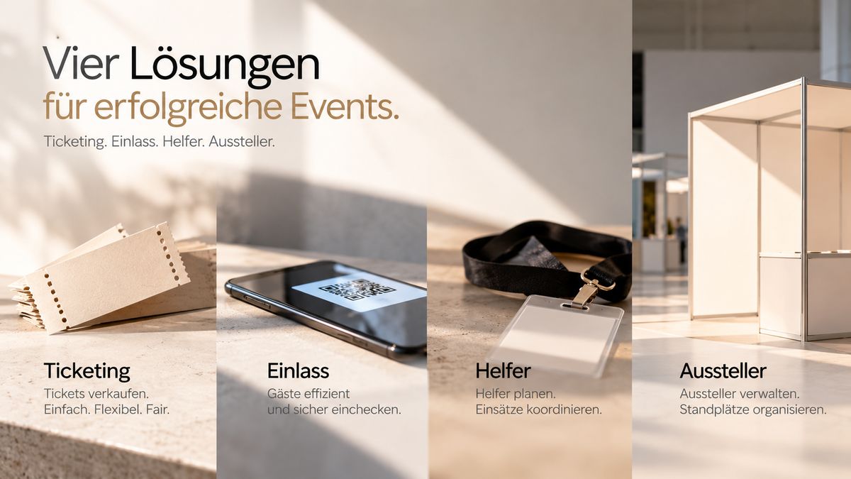 EVANU Eventsoftware: Vier separate Lösungen für Ticketing, Einlass, Helfer und Aussteller